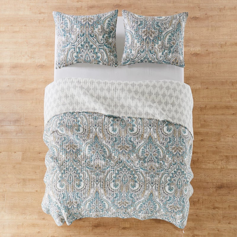 Levtex Home - Rome Quilt Set - King Quilt (106x92in.) + Two King Pillow Shams (36x20in.) - Paisley - Beige, Blue, and White - Reversible - Cotton Fabric - Image 4